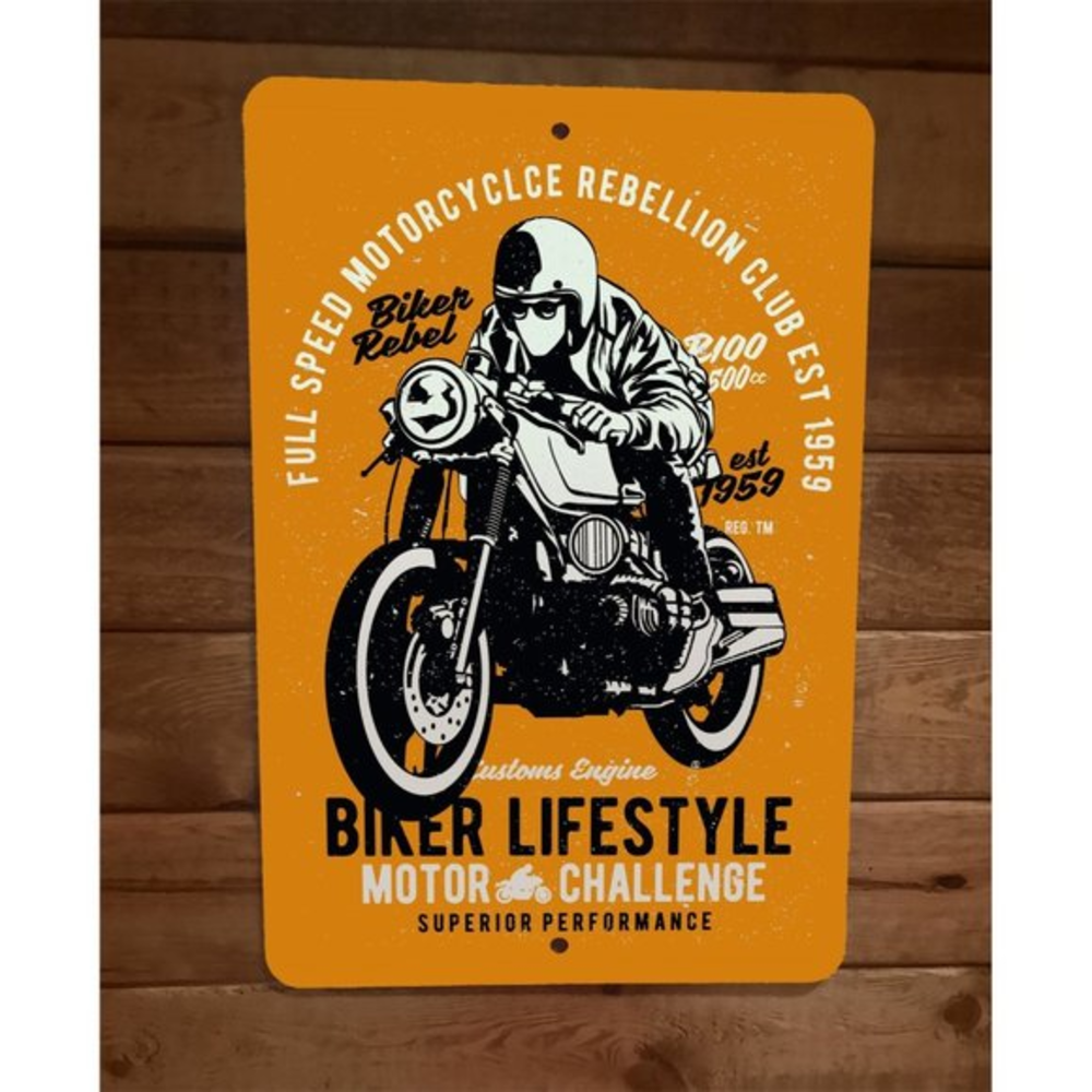 Biker Lifestyle Full Speed Motorcycle Rebellion Club 8x12 Metal‎ Wall Sign